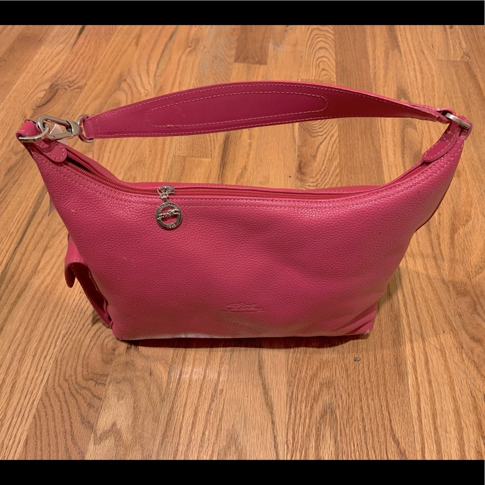 Magenta Leather Longchamp Hobo Bag